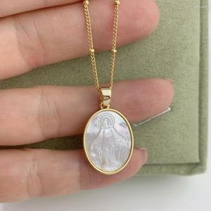 Hanger kettingen Maagd Maria ketting sleutelbeen ketting natuurlijke schelp gouden plaat witte schelp christelijke Jewelr cadeau voor moeder zus