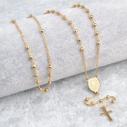 Collares colgantes Virgen María San Benito Oraciones católicas 14k Oro amarillo Mujeres Collar de rosario largo religioso 2024 Nuevo