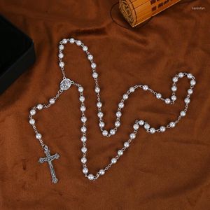 Collares colgantes Virgen María Triángulo Perla Rosario Cruz Collar Católico Cristiano Boda Oración Perlas