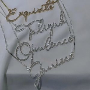 Pendentif Colliers VishowCo personnalisé nom de cristal collier en acier inoxydable plaque d'or Bling pour les femmes cadeau 231110