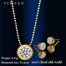 Colliers de pendentif Vicicen Au750 Real 18K Gold Moisanite Diamond Collier Moucles d'oreilles Fine Bijoux pour la femme Génière Gift Gift 240419