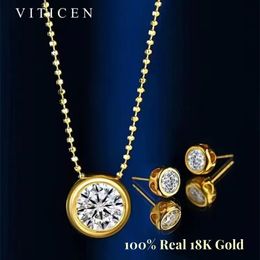 Hanger Kettingen VITICEN AU750 Echte 18K Gouden Diamanten Ketting Stud Oorbellen Fijne Sieraden Voor Vrouw Huwelijksvoorstel Cadeau Aanwezig 231020