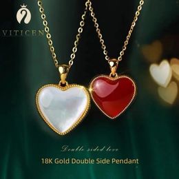 Pendentif Colliers VITICEN réel 18K or AU750 naturel Agate rouge en forme de coeur pendentif clavicule collier bijoux de luxe cadeau pour les femmes 231020
