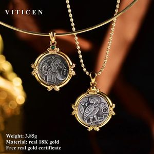 Pendentif Colliers VITICEN réel 18k or Au750 femme ancienne pièce collier Athena Design Original cadeau pour femme Vintage bijoux fins 230915