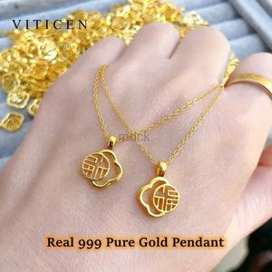 Hangende kettingen Viticen Real 999 Goud Authentiek 24K vier-blad klaver Fu Hanger ketting mode aanwezig voortreffelijk geschenk voor vrouw fijne sieraden 240419