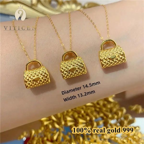 Pendentif Colliers Viticen réel 999 pur or 24K sac collier présent cadeau exquis pour femme luxe mode bijoux fins 231218