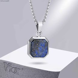 Colliers pendentifs Vnox 15mm collier pendentif carré pour hommes émail géométrique Lapis Lazuli pendentif en pierre avec chaîne de boîte collier de cou de Sport Simple