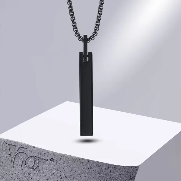 Pendentif Colliers Vnox 3D Barre verticale pour hommes unisexe en acier inoxydable géométrique avec chaîne de boîte collier doux décontracté