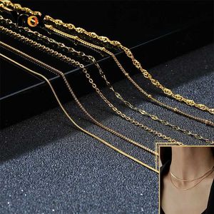 Colliers pendants Vnox Basic Thin Snake Box Singapour O-Chain Collier Gold Gold In colowing en acier en acier inoxydable 40-45 cm de longq