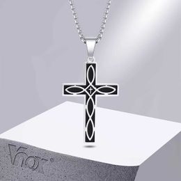 Pendant Necklaces Vnox Casual Celtic Knot Cross Necklaces for Men Women JewelryStainless Steel Infinity Symbol Pendant Prayer Religious Collar Y240531WS05