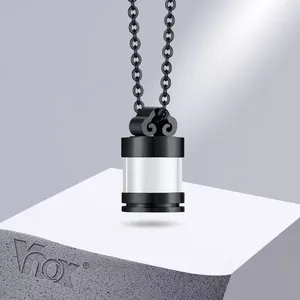 Pendentif Colliers Vnox Chinois Lucky Cloud Urn Collier pour hommes Verre clair Parfum Flacon Pet Parent Cendres Titulaire Momorial Keepsake Collier