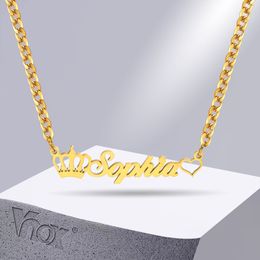 Collares pendientes Vnox nombre personalizado para mujer regalo personalizado Color oro acero inoxidable cadena cubana placa de identificación joyería 230707