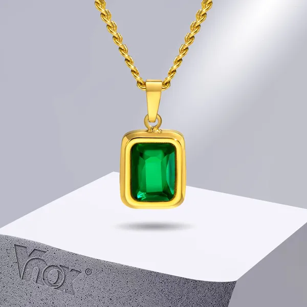 Collares colgantes VNOX delicado cuadrado geométrico para mujeres color oro acero inoxidable con bling verde blanco cz piedra cuello collar regalo