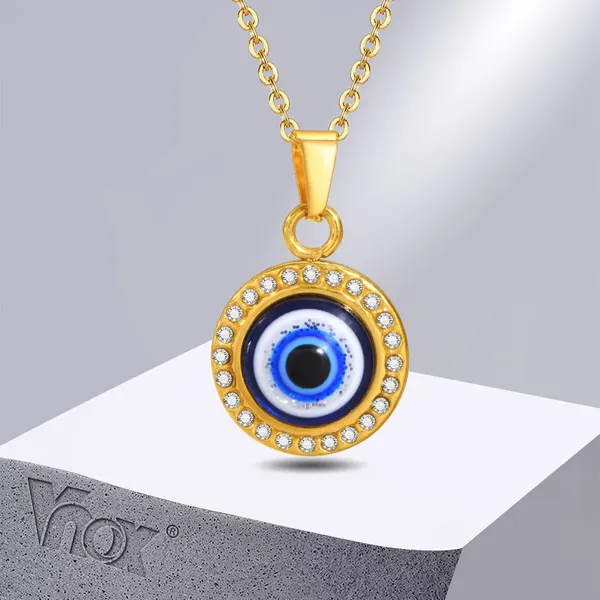 Collares colgantes VNOX Evil Turkish Eye para mujeres Étnico Lucky Collar Color Oro Joyería de acero inoxidable