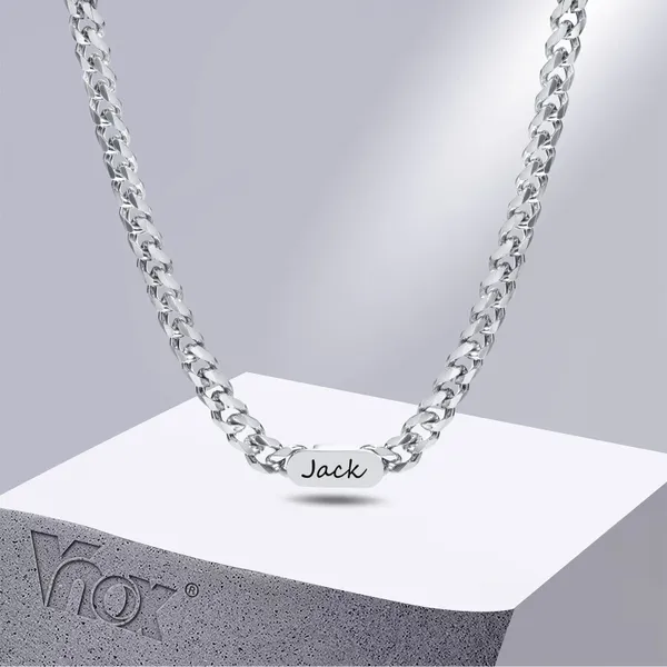 Pendentif Colliers Vnox Nom personnalisé gratuit Informations initiales Chaîne cubaine pour hommes femmes en acier inoxydable Curb Link Collier ras du cou unisexe bijoux