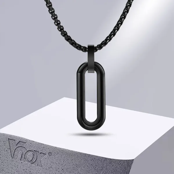 Pendentif Colliers Vnox Géométrique Pour Hommes Femmes Creux Pin En Forme Avec Boîte Chaîne En Acier Inoxydable Collier Unisexe Bijoux