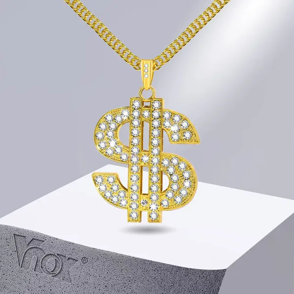 Pendentif Colliers Vnox Gold Couleur Dollar Signe pour hommes avec chaîne cubaine Hip Hop Collier d'argent Bijoux de fête