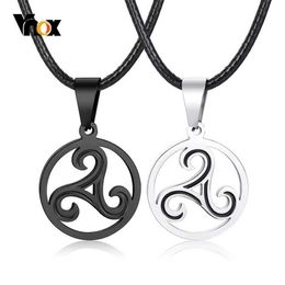 Pendant Necklaces Vnox Retro Men Woman Celtic Triskelion Pendants Necklaces with 60-65cm Black Leather Rope Chain Accessory Y240530UP99