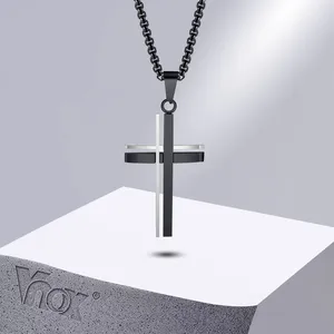 Pendentif Colliers Vnox Croix en acier inoxydable pour hommes femmes Collier de prière religieux simple avec chaîne de boîte