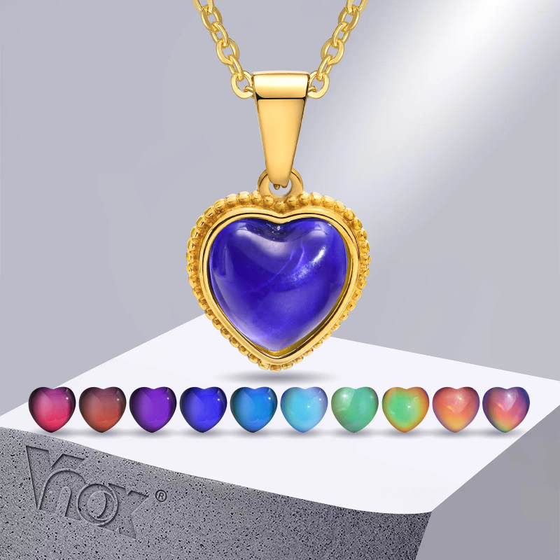 Hänge halsband vnox trendig temperaturförändring färg humör för kvinnor hjärta älskar smart missfärgning krage gåva bff smycken