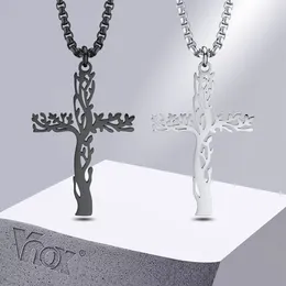 Collares colgantes VNOX Árbol hueco único de la vida para hombres Cruz de acero inoxidable Oración Collar religioso Joyería de regalo
