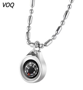 Collares colgantes VOQ Outdoor Survival Rescue Compass Cadenas de cuentas de acero inoxidable Collar de larga