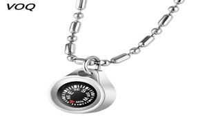 Colares de pingente VOQ Outdoor Survival Rescue Compass Aço inoxidável Bead Chains Colar Longo para Homens e Mulheres Aventura Travel9979913