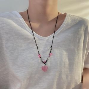 Hangende kettingen vsnow Beknopte witte roze liefde hart luxe ketting voor vrouwen onregelmatige steen kralen verstelbare lederen koord sieraden