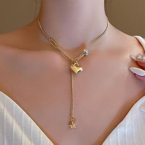 Hangende kettingen vsnow Koreaanse cz zirkon liefde hart ster ketting voor vrouwen mode asymmetrie dubbellaagse dikke keten sieraden