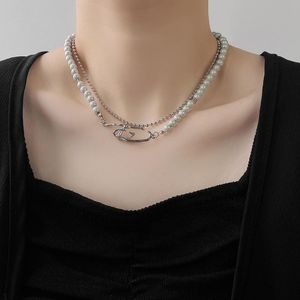 Pendentif Colliers VSnow Design unique Double couche Collier de ligne géométrique irrégulière pour femmes filles Faux Perle Bijoux perlés
