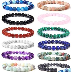 Pendentif Colliers Wainis 12pcs 8mm bracelets de perles semi-précieuses pour hommes femmes guérison stretch ronde perle cristal pierres précieuses unisexe dhghb