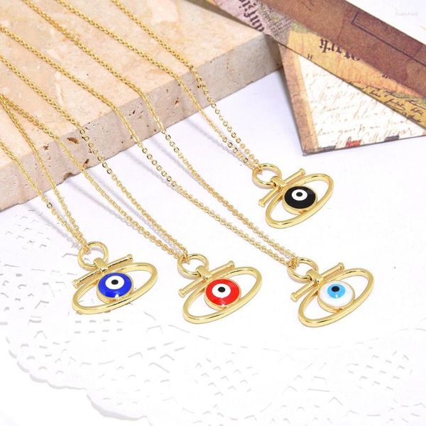 Colliers pendants Wangaiyao Coupper Couleur Conservation électroplate d'huile Drop Eye O Collier Ovale Gold Clicule Chai