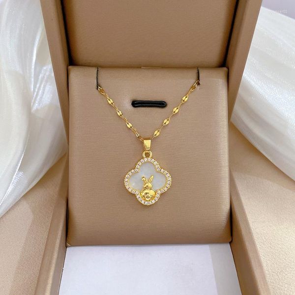 Pendentif Colliers WANGAIYAO Mode Mois Jade Tempérament Zircon Clavicule Chaîne Petit Ins Rétro Titane Acier Collier Femme