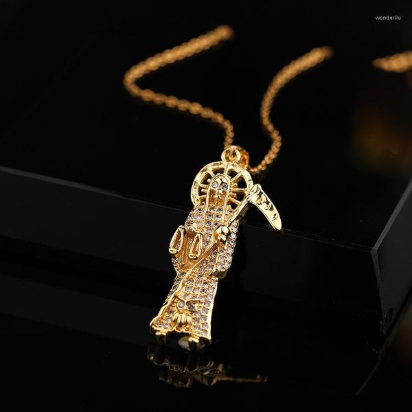 Collares colgantes WANGAIYAO Personalidad de moda Hip-hop Zircon Joyería de mujer Cadena de acero de titanio Estatua de la muerte Collar Festival Judío