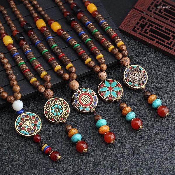 Collares colgantes WANGAIYAO Patchwork estilo étnico suéter cadena largo Vintage collar mujer nepalí madera cuentas Accesorios