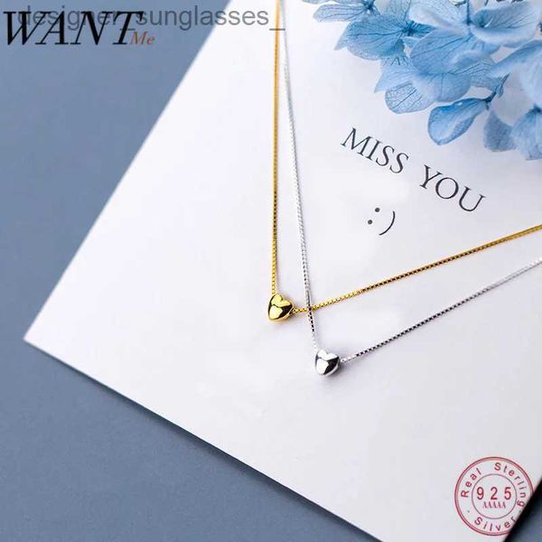 Pendant Necklaces WANTME réel 100% 925 argent Sterling minimaliste brillant Mini coeur pendentif collier pour femmes bureau fête bijoux adolescent cadeau L231218