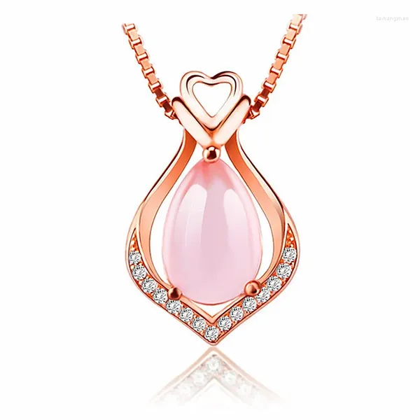 Collares colgantes caída de agua amor cz crystal rosa opal colchadoras de oro rosa color para mujeres chicas cuarzo ross lindo regalo