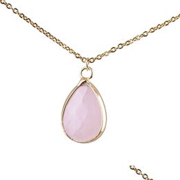 Hanger Kettingen Waterdruppel Rozenkwarts Poeder Roze Kristal Koper Pakket Gouden Rand Ketting Mode Vrouwen Sieraden Levering Dhgarden Dhmcb