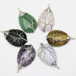 Pendentif Colliers Goutte D'eau Arbre De Vie Pendentifs Couleur Or Fil Wrap Chakra Pierre Naturelle Guérison Reiki Bijoux