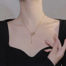 Hanger Kettingen Waterbestendig Niet Vervagen 24k Goud Glanzend Kleur Verguld Roestvrij Staal Dubbele Ring Kwast Ketting Mode-sieraden Voor Vrouwen