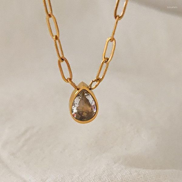 Pendentif Colliers Waterdrop Cz Pierre Collier En Acier Inoxydable Pour Femmes Minimaliste Simple Dainty Élégant Bijoux Étanche