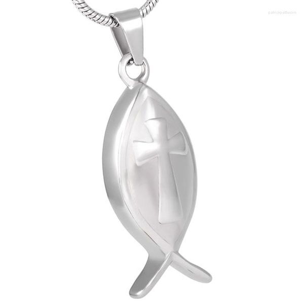 Pendentif Colliers Imperméable À L'eau En Acier Poisson Urne Vous Nagez Dans Mon Coeur Océan Animal Gravé Croix Pet Memorial Bijoux