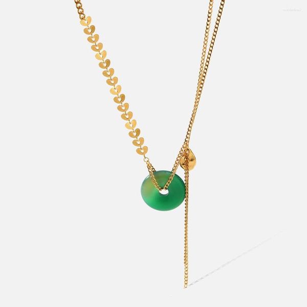 Pendentif Colliers Étanche Tempérament Vert Malachite 18K Véritable Plaqué Or Pour Les Femmes En Acier Inoxydable Pierre Naturelle Bijoux