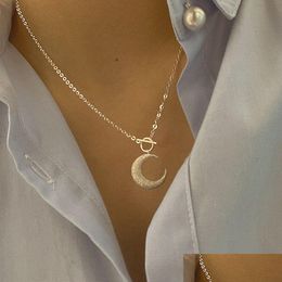 Pendentif Colliers Vague Clignotant Lune 925 Sterling Sier Collier Femelle Ins Niche Design Mode Sauvage Clavicule OT Boucle Bijoux Cadeau ot3he