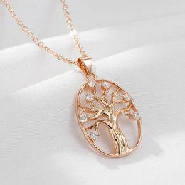 Collares colgantes Wbmqda Moda Oval Hollow Life Tree y collar para mujeres 585 Color oro rosa Fino Zircon Cuello Cadena Joyería Regalos