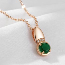 Pendentif Colliers Wbmqda ronde pierre émeraude et collier pour femmes 585 couleur or rose quotidien haute qualité zircon cou chaîne bijoux