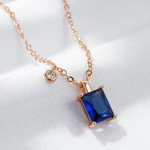 Hangertjeskettingen Wbmqda Vierkant Blauw Natuurlijk Zirkoon En Ketting Voor Dames 585 Rose Goud Kleur Eenvoudig Modieus Dagelijks Bijpassende Fijne sieraden