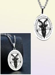 Hangende kettingen Weatern roestvrij staal lucifer satan ketting 666 demon ronde pentagram Solomon schedel geitenhoofd unisex sieraden 3647372