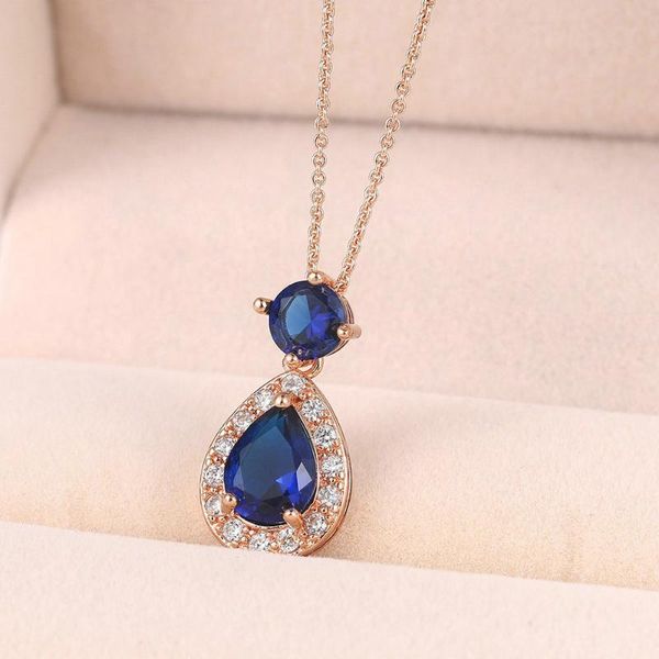 Collane con ciondolo Collana da sposa per donna Luxury Shining Blue Waterdrop Zircone Oro rosa Color Party Fashion Jewelry DZN005Pendant