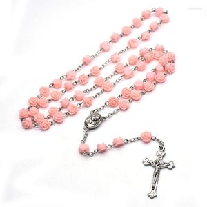 Hanger kettingen bruiloft gebeden kralen hars roos rozenkrans ketting lange maria kruis religieuze sieraden rood roze blauw